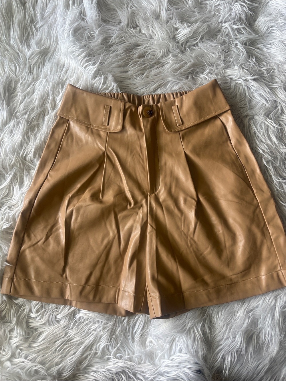 High-Rise Faux Leather Shorts in Camel